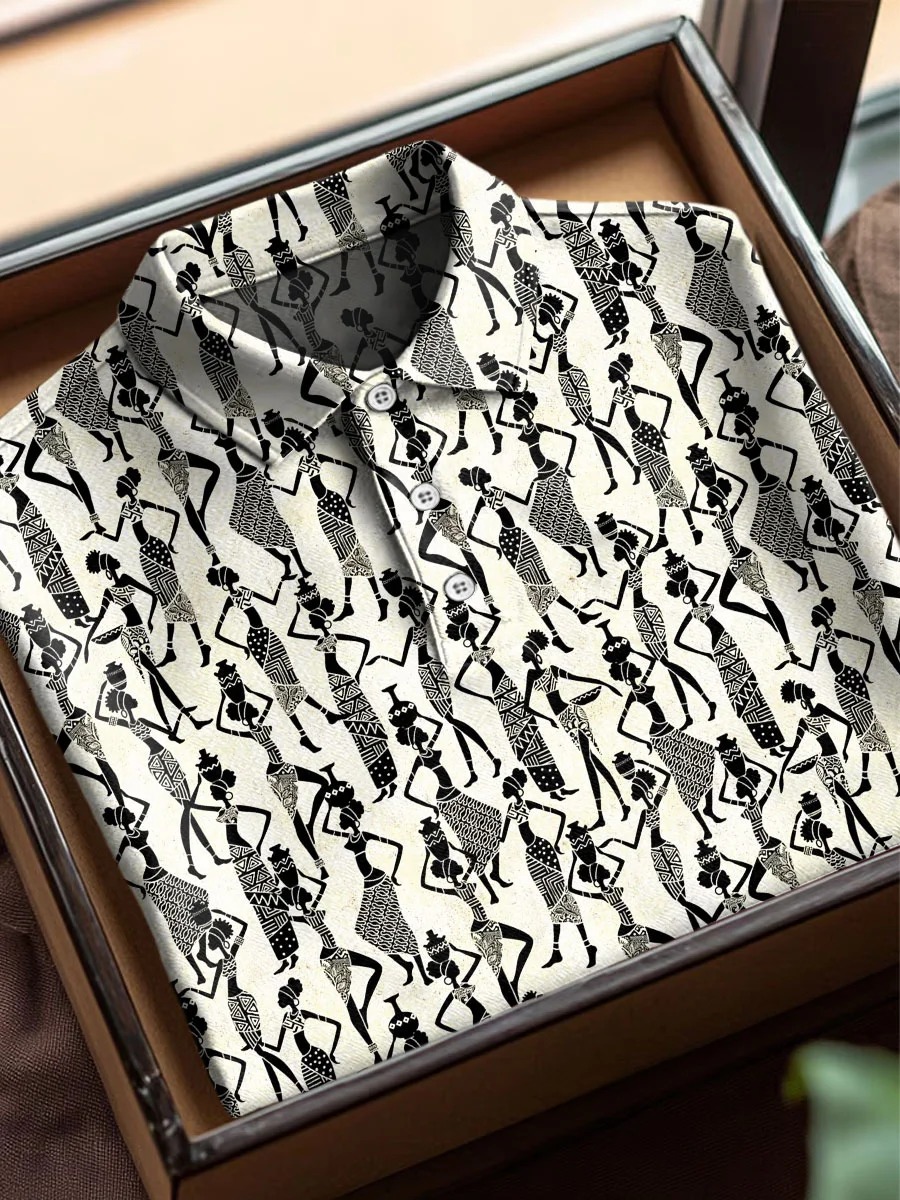 Vintage African Women Pattern Art Print Casual Cotton Short Sleeve Polo