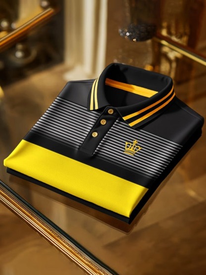 Men's Classic Business Logo Button Short Sleeve Polo Shirt