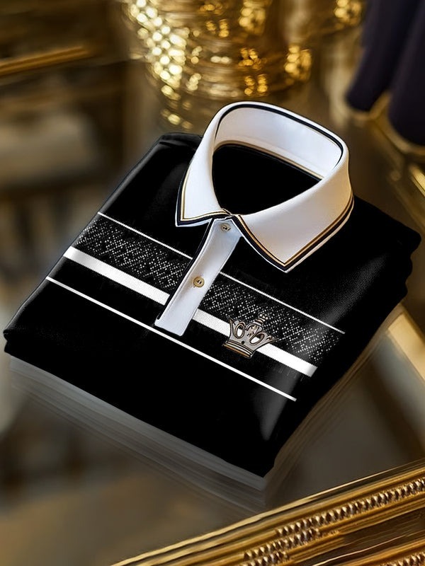 Men's Classic Business Logo Button Short Sleeve Polo Shirt