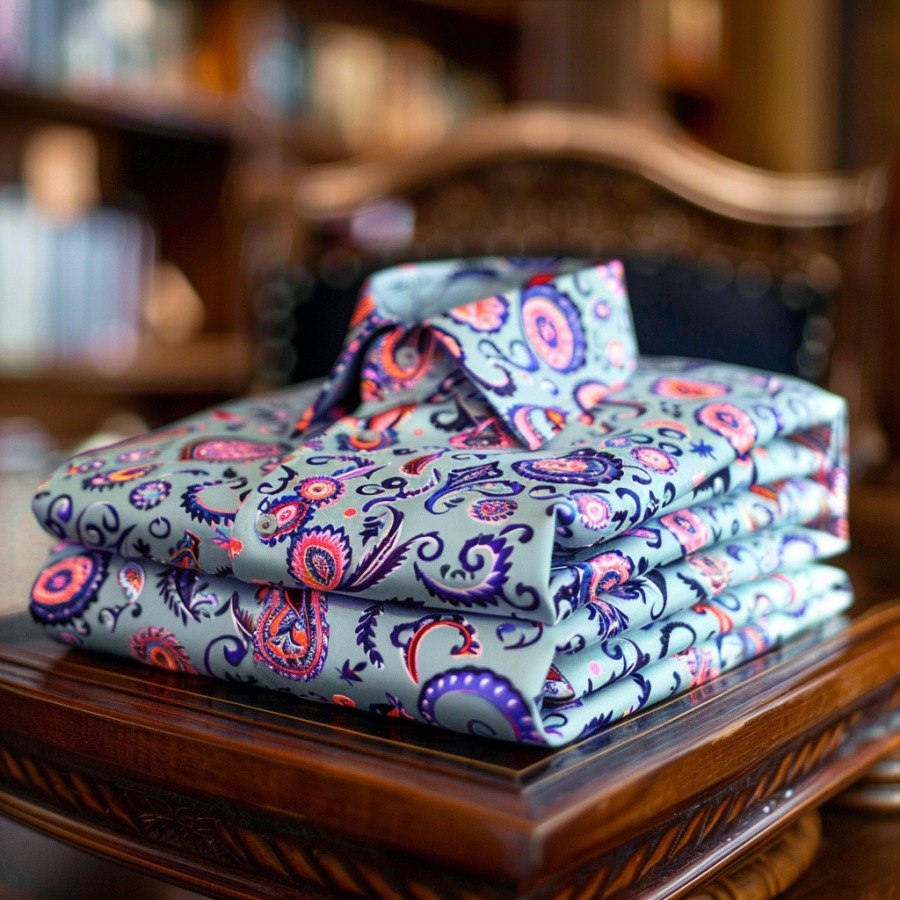 Men's Luxury Romantic Contrast Color Print Long Sleeve Shirt