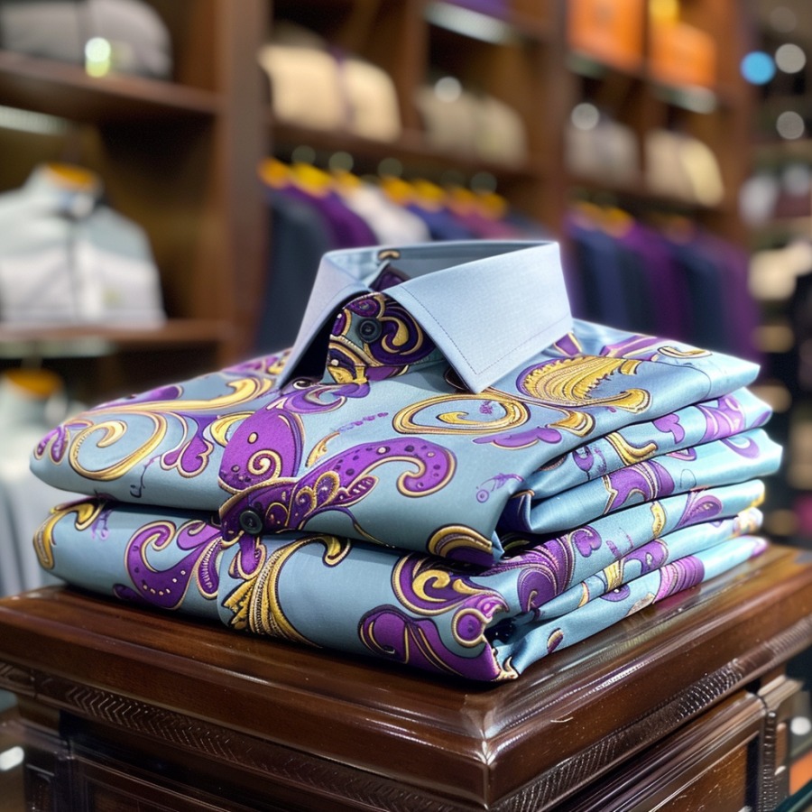 Men's Luxury Romantic Contrast Color Print Long Sleeve Shirt