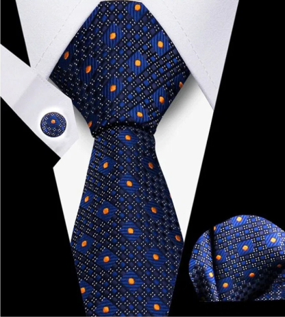 Men's Tie and Pocket Square and Clip Cufflinks Set