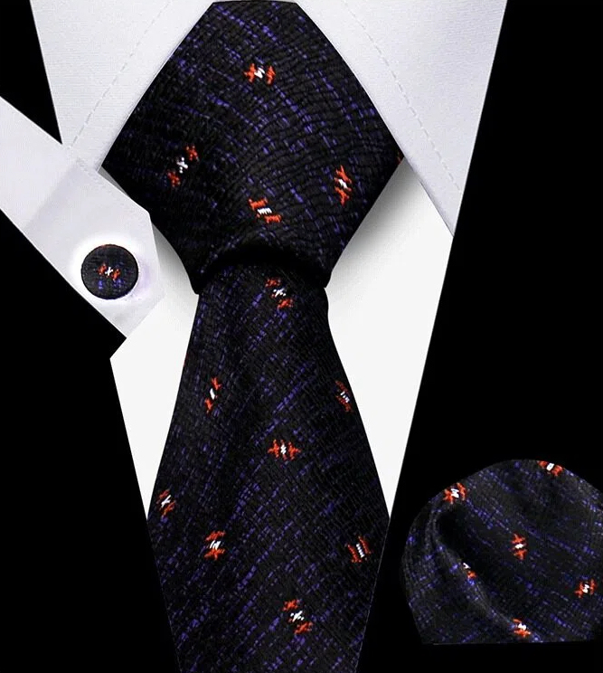 Men's Tie and Pocket Square and Clip Cufflinks Set