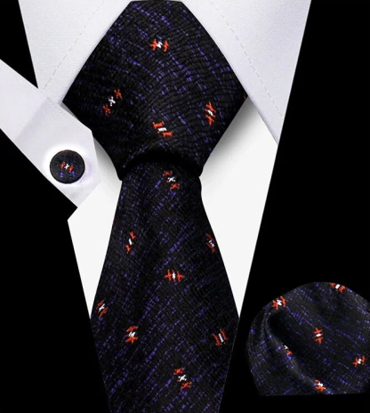 Men's Tie and Pocket Square and Clip Cufflinks Set