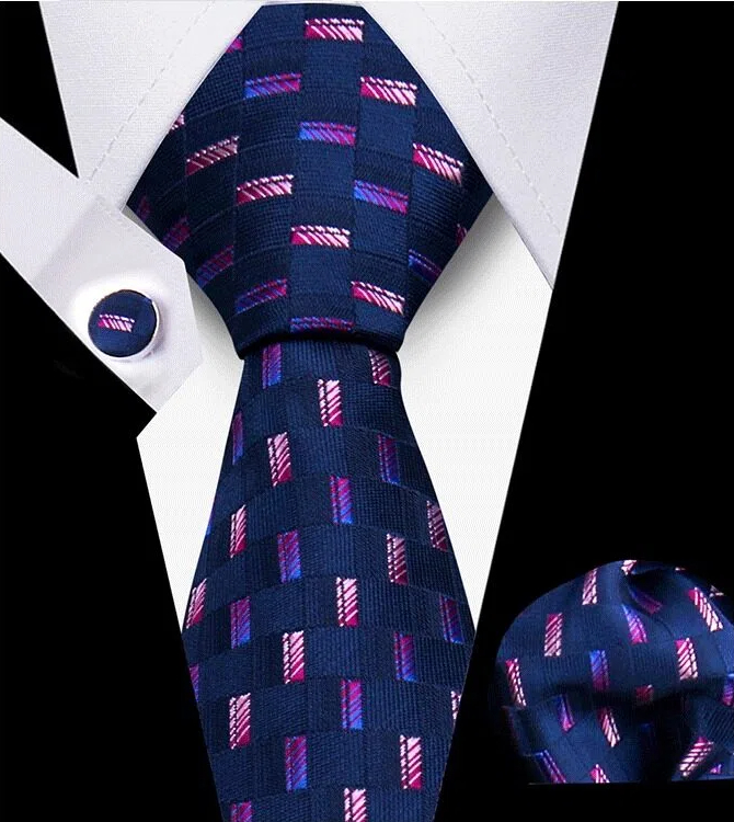 Men's Tie and Pocket Square and Clip Cufflinks Set