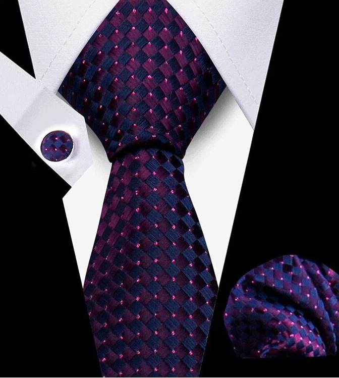 Men's Tie and Pocket Square and Clip Cufflinks Set
