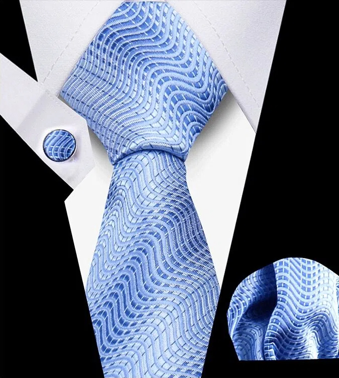 Men's Tie and Pocket Square and Clip Cufflinks Set