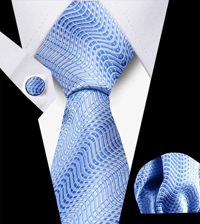 Men's Tie and Pocket Square and Clip Cufflinks Set