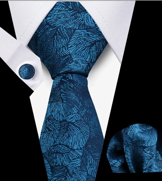 Men's Tie and Pocket Square and Clip Cufflinks Set