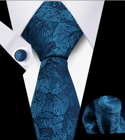 Men's Tie and Pocket Square and Clip Cufflinks Set
