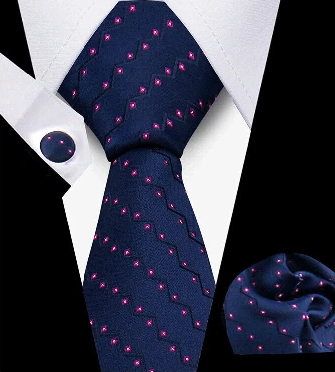 Men's Tie and Pocket Square and Clip Cufflinks Set