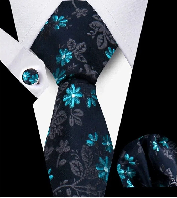 Men's Tie and Pocket Square and Clip Cufflinks Set