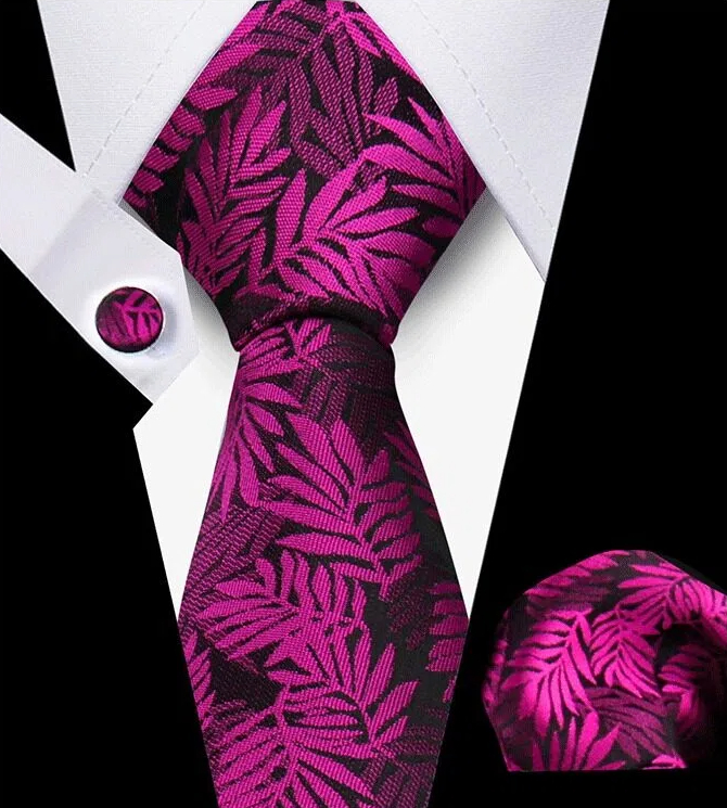 Men's Tie and Pocket Square and Clip Cufflinks Set