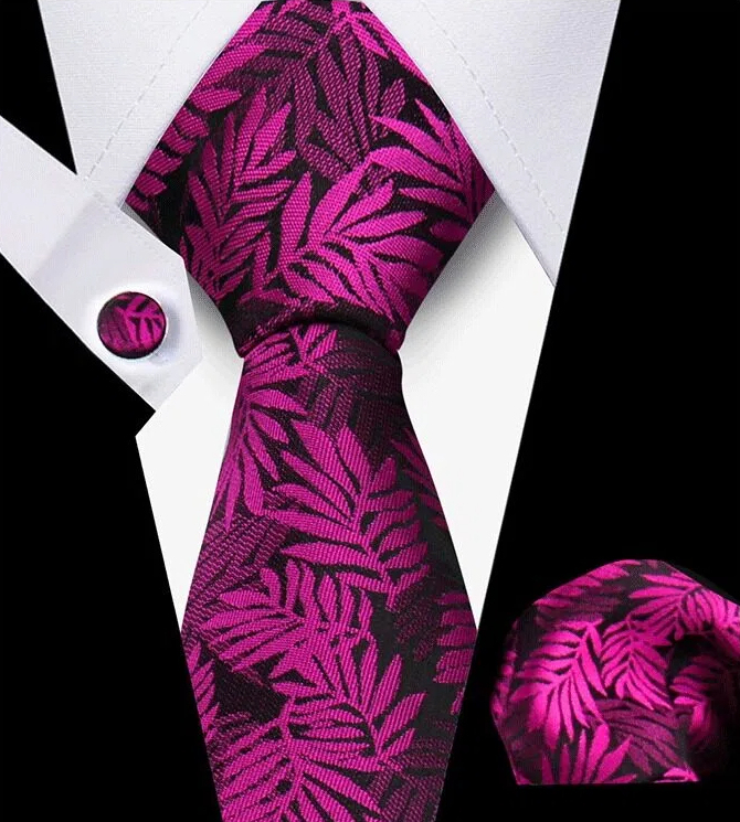 Men's Tie and Pocket Square and Clip Cufflinks Set
