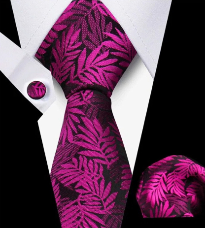 Men's Tie and Pocket Square and Clip Cufflinks Set