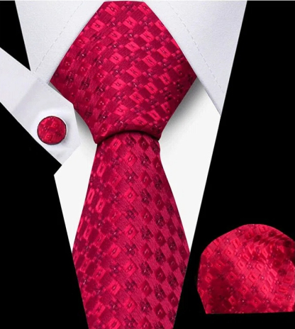 Men's Tie and Pocket Square and Clip Cufflinks Set