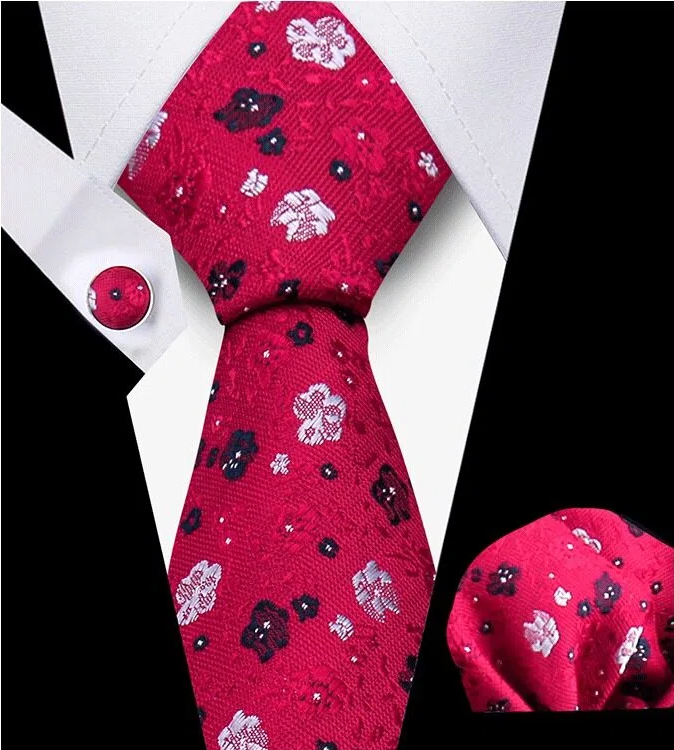 Men's Tie and Pocket Square and Clip Cufflinks Set