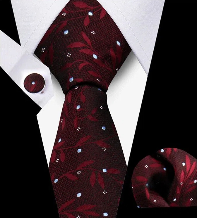 Men's Tie and Pocket Square and Clip Cufflinks Set