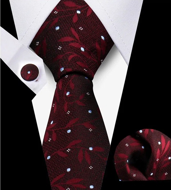 Men's Tie and Pocket Square and Clip Cufflinks Set