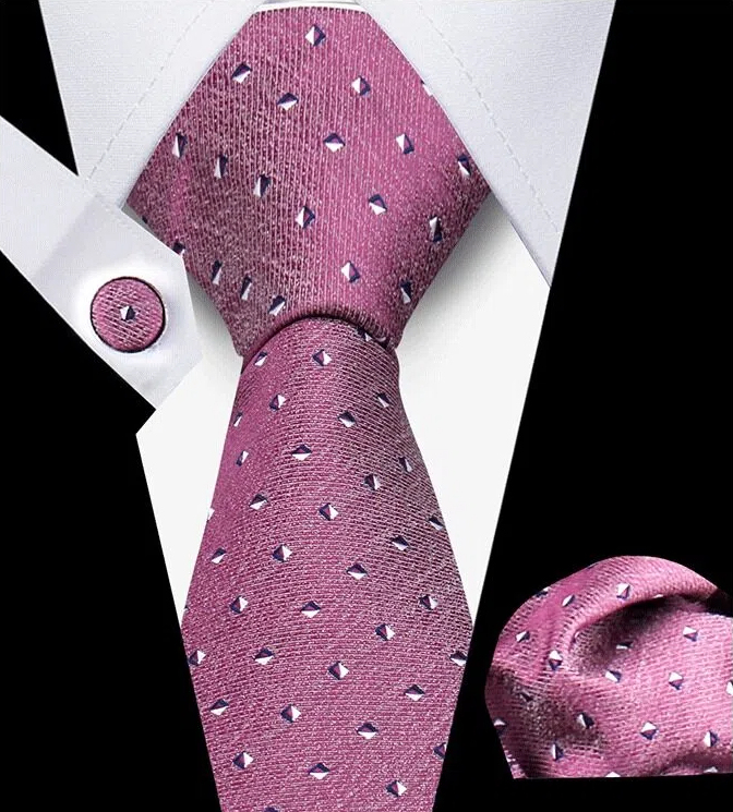 Men's Tie and Pocket Square and Clip Cufflinks Set