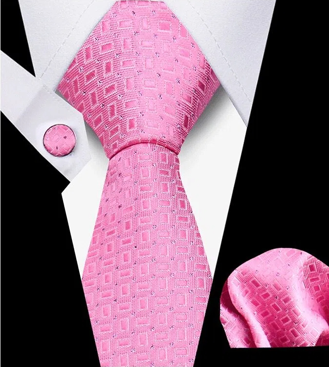 Men's Tie and Pocket Square and Clip Cufflinks Set