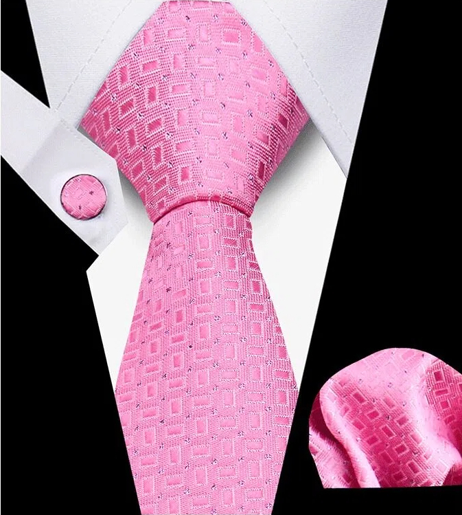 Men's Tie and Pocket Square and Clip Cufflinks Set
