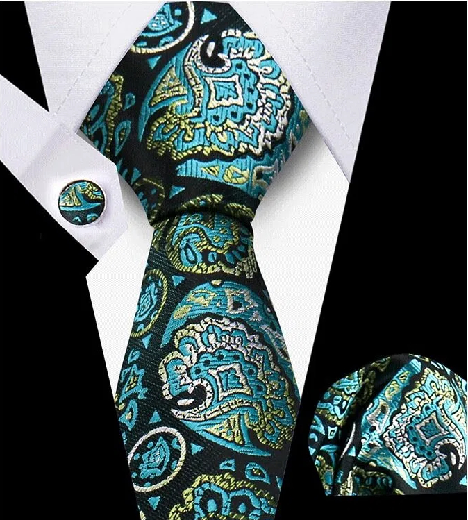 Men's Tie and Pocket Square and Clip Cufflinks Set