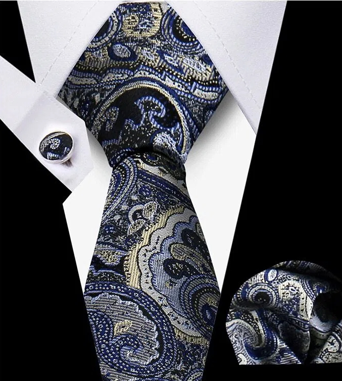 Men's Tie and Pocket Square and Clip Cufflinks Set