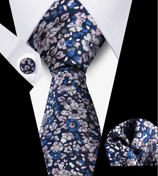 Men's Tie and Pocket Square and Clip Cufflinks Set