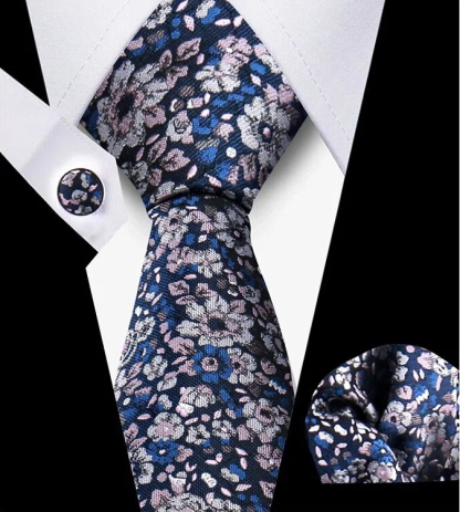 Men's Tie and Pocket Square and Clip Cufflinks Set