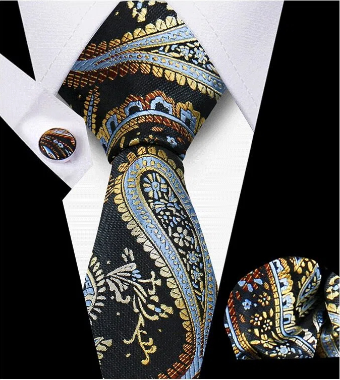 Men's Tie and Pocket Square and Clip Cufflinks Set