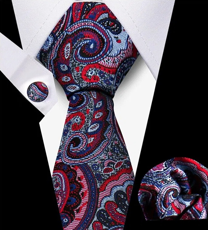 Men's Tie and Pocket Square and Clip Cufflinks Set