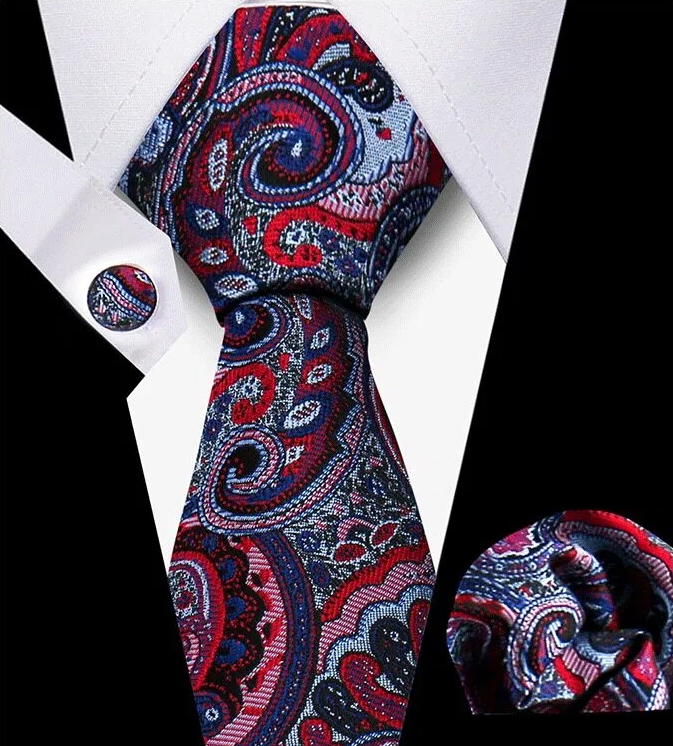 Men's Tie and Pocket Square and Clip Cufflinks Set