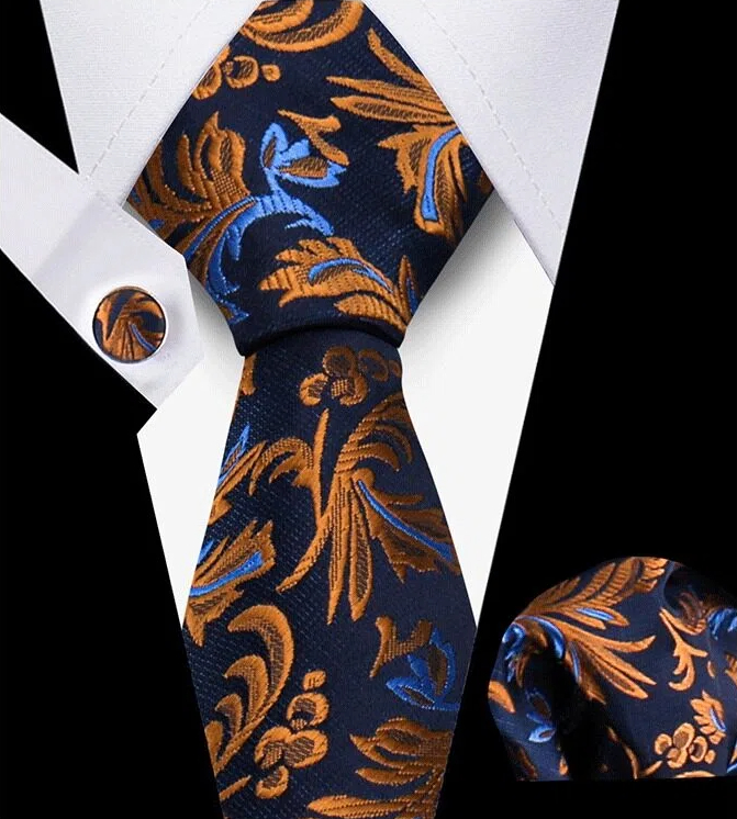 Men's Tie and Pocket Square and Clip Cufflinks Set