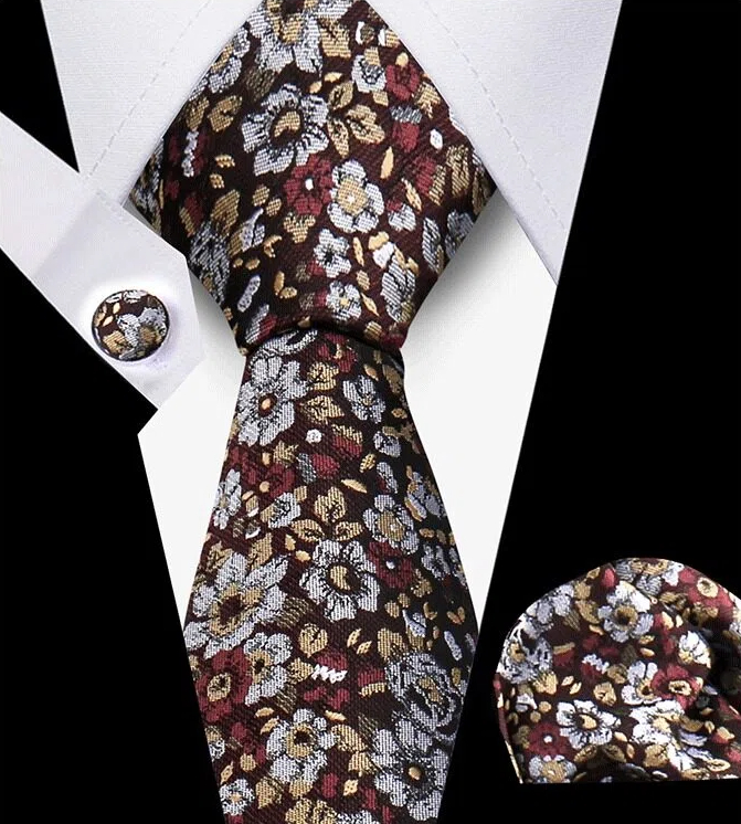 Men's Tie and Pocket Square and Clip Cufflinks Set