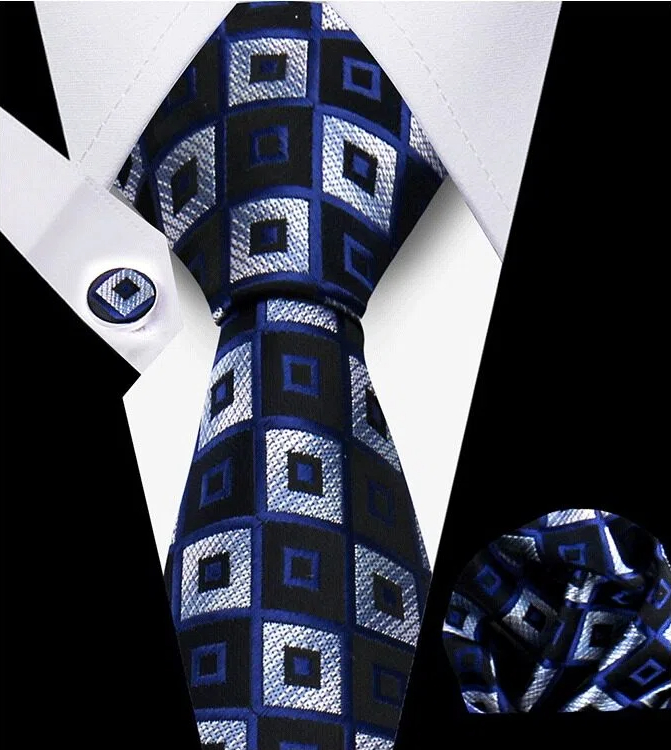 Men's Tie and Pocket Square and Clip Cufflinks Set