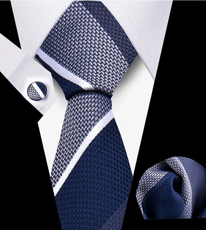 Men's Tie and Pocket Square and Clip Cufflinks Set