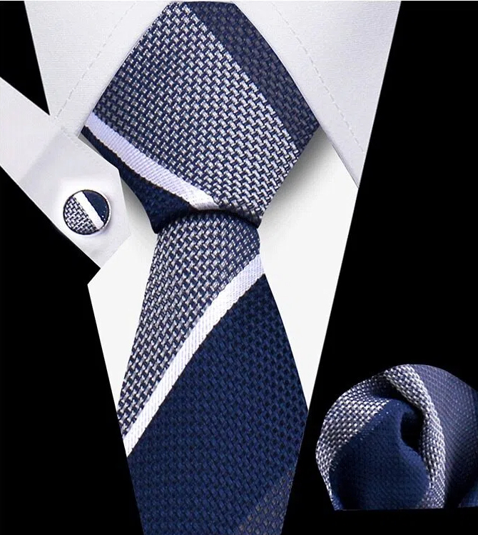 Men's Tie and Pocket Square and Clip Cufflinks Set