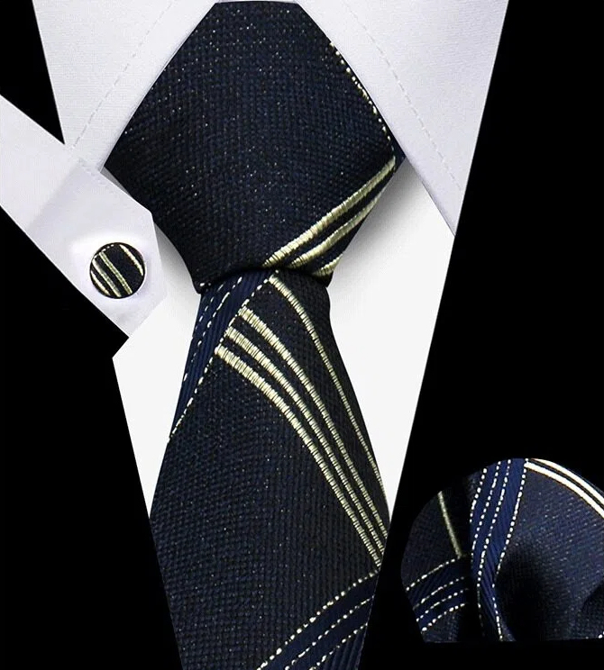 Men's Tie and Pocket Square and Clip Cufflinks Set