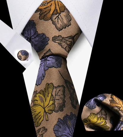 Men's Tie and Pocket Square and Clip Cufflinks Set