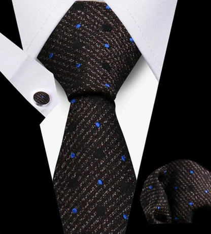 Men's Tie and Pocket Square and Clip Cufflinks Set