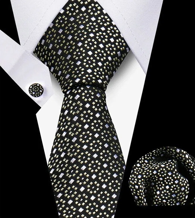 Men's Tie and Pocket Square and Clip Cufflinks Set