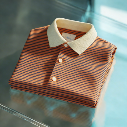 Men's Business Casual Jacquard Button Short Sleeve Polo Shirt