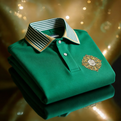 Men's Business Casual Jacquard Button Short Sleeve Polo Shirt