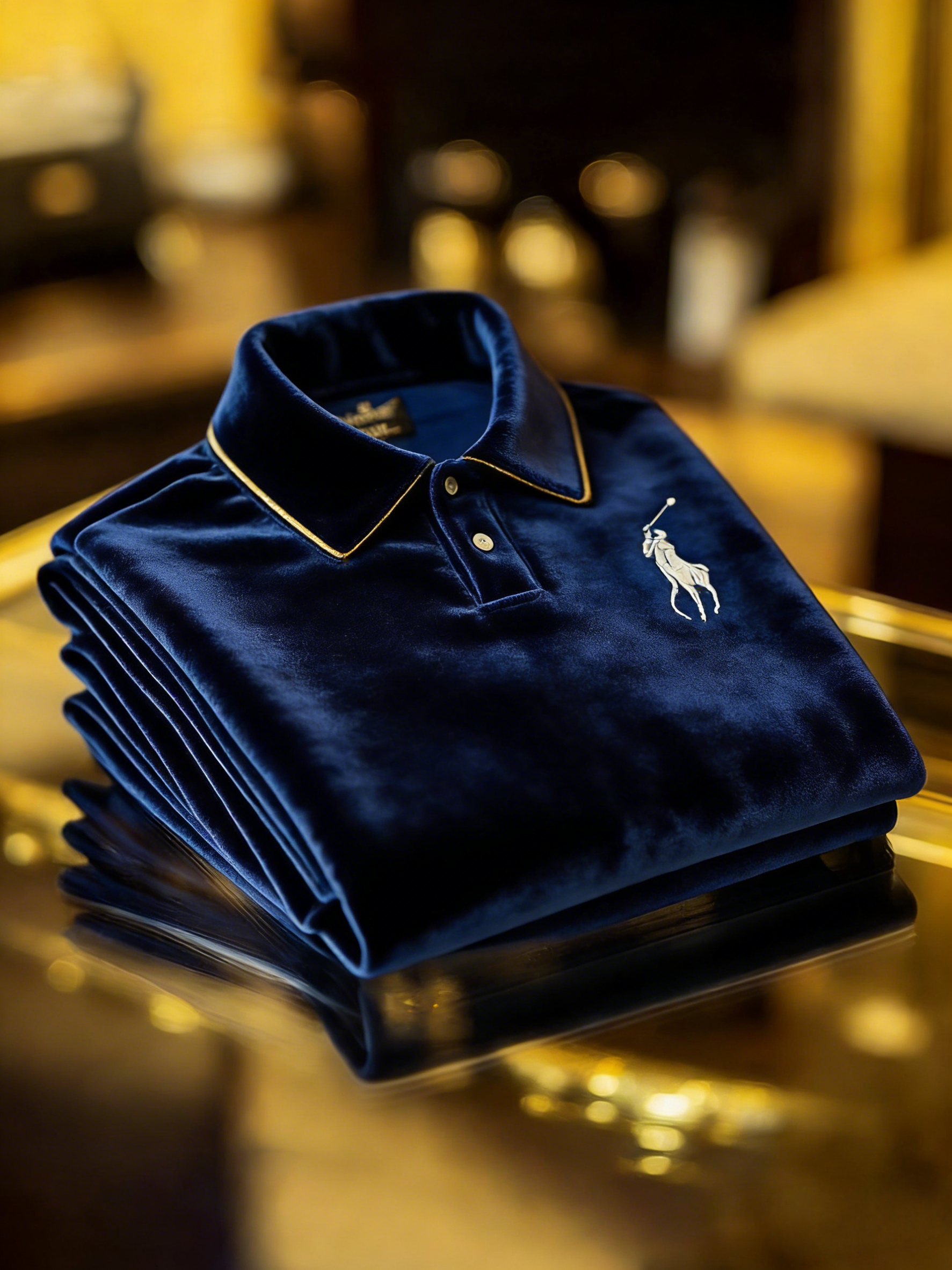 Men's Velvet Business Logo Print Long Sleeve Polo Shirt