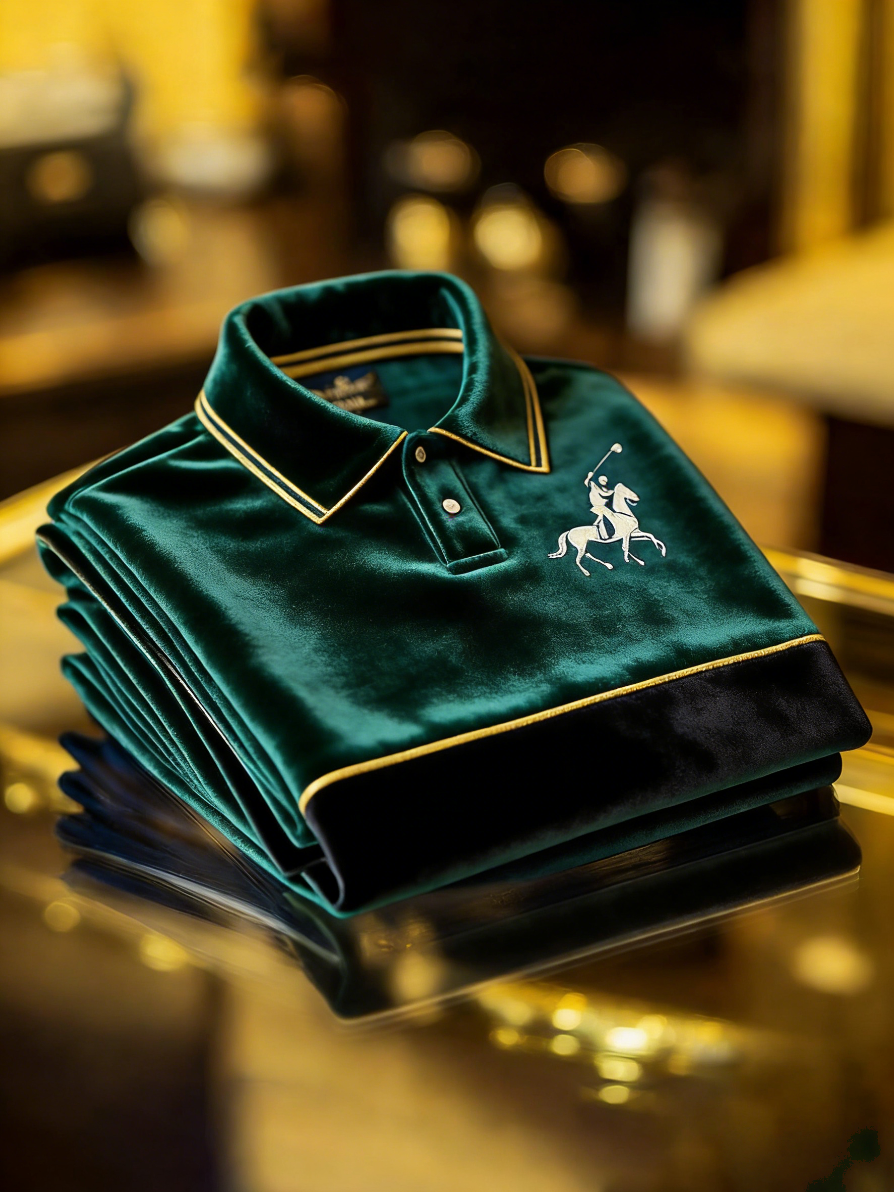 Men's Velvet Business Logo Print Long Sleeve Polo Shirt