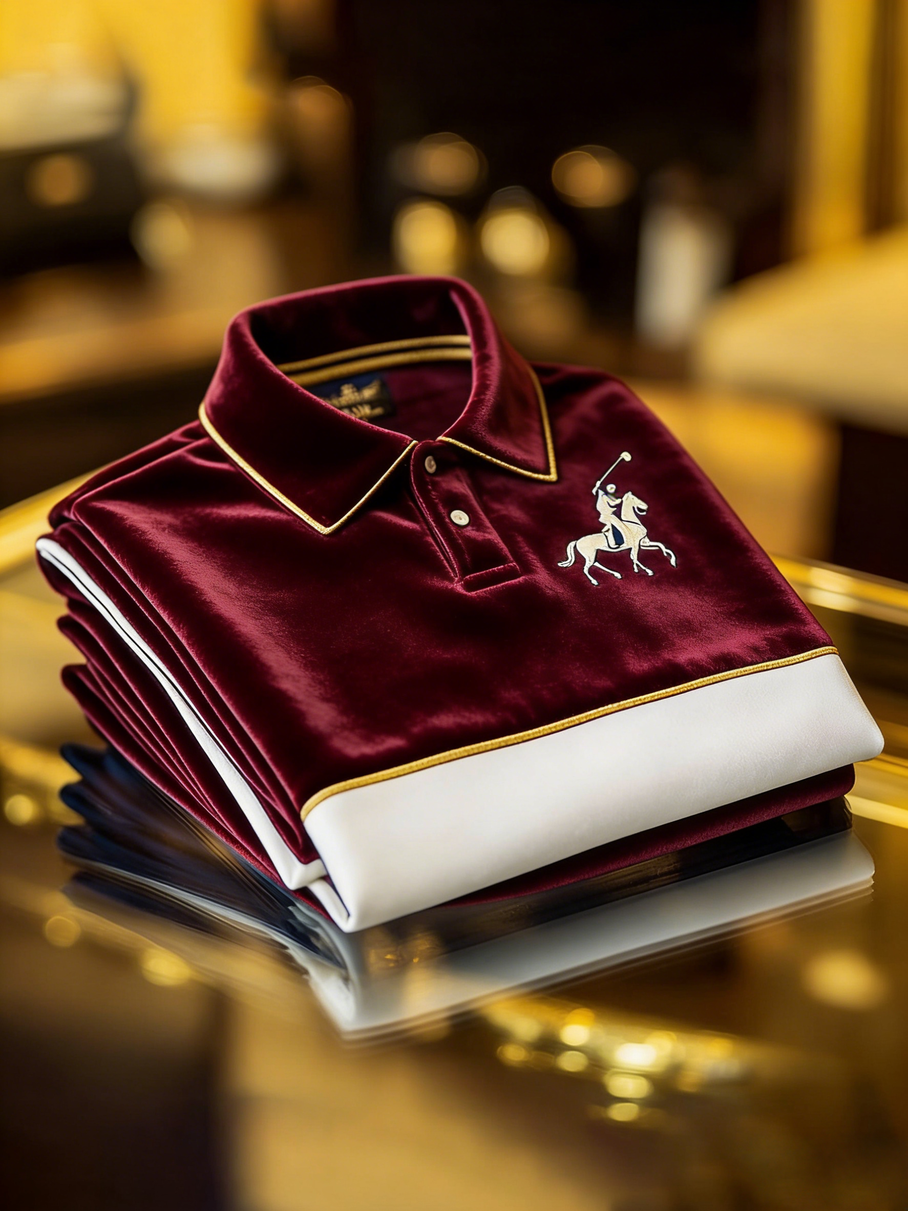 Men's Velvet Business Logo Print Long Sleeve Polo Shirt