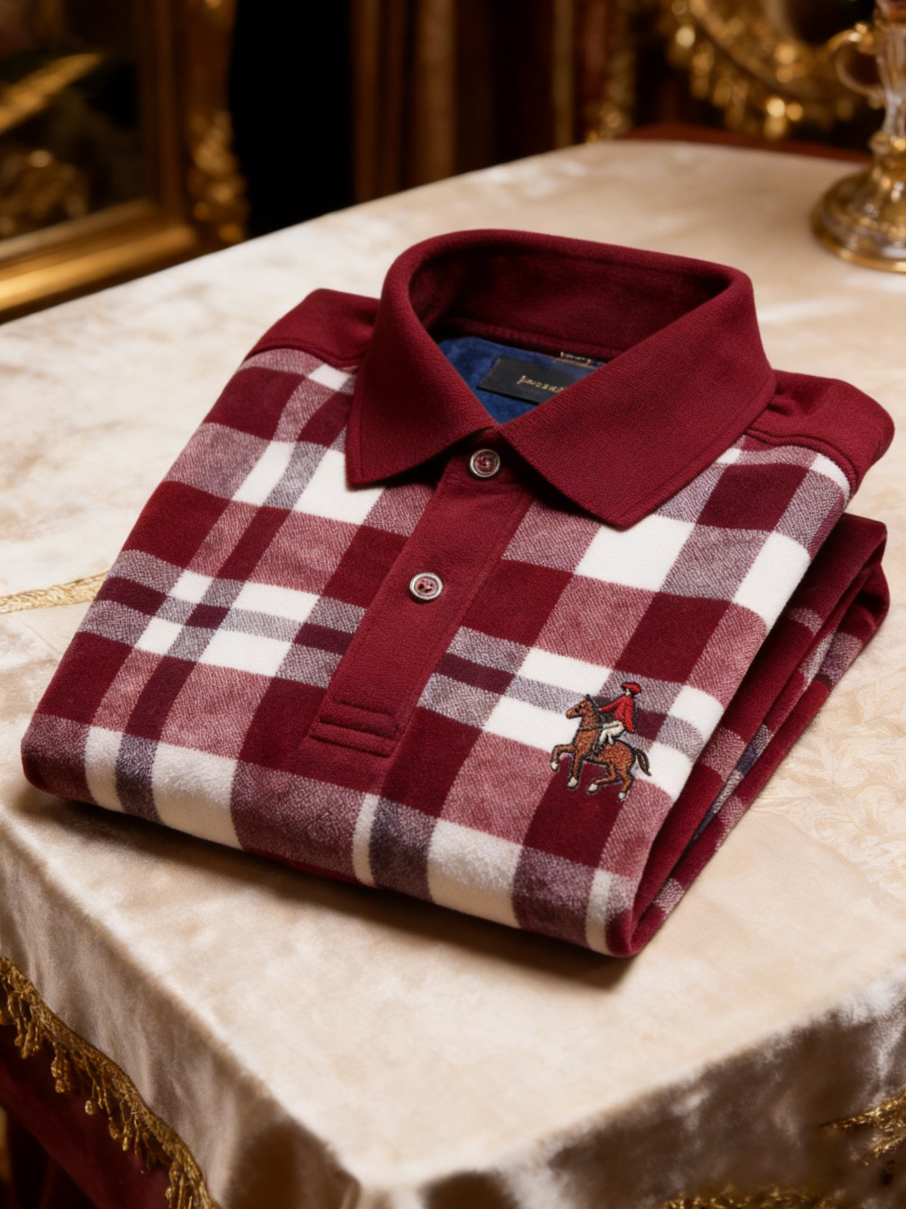 Men's Velvet Business Logo Print Long Sleeve Polo Shirt