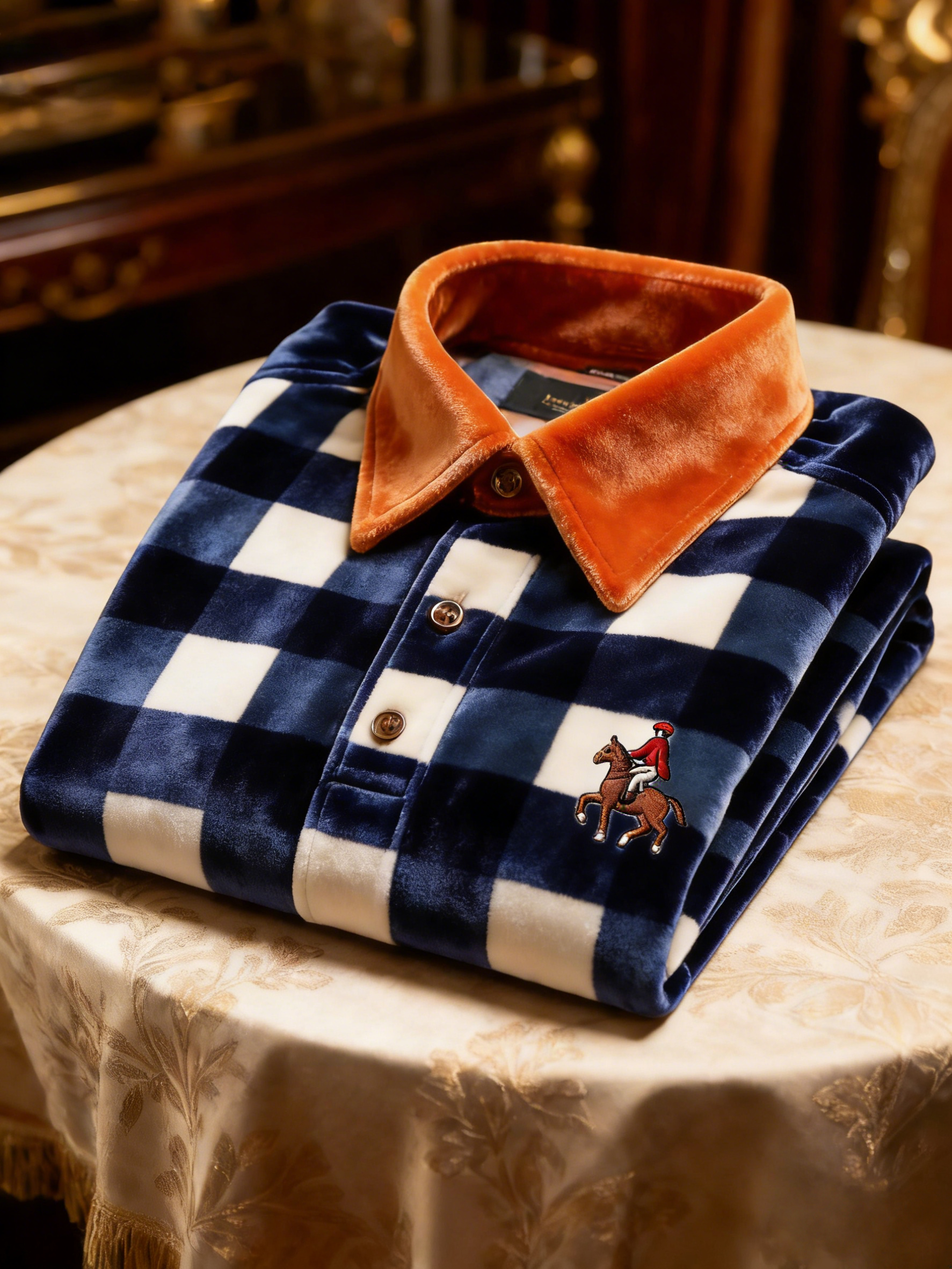 Men's Velvet Business Logo Print Long Sleeve Polo Shirt