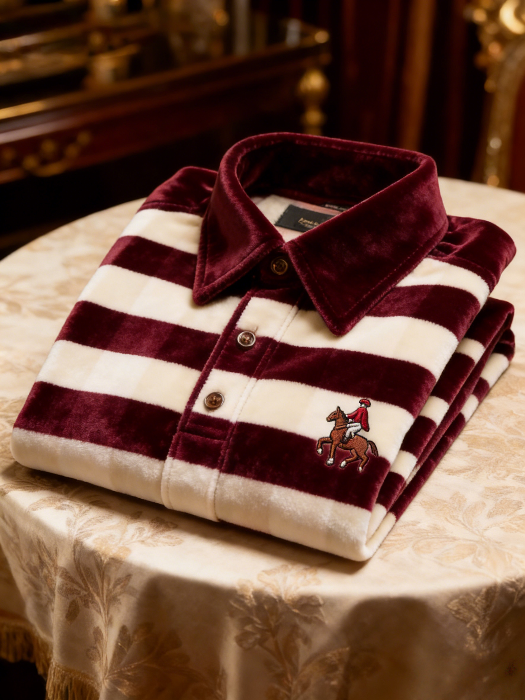 Men's Velvet Business Logo Print Long Sleeve Polo Shirt